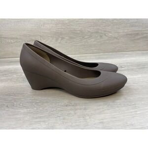 Crocs Lina Women's Heel Pump Wedge Slip-On Round Toe Rubber‎ US 8 Brown Shoes